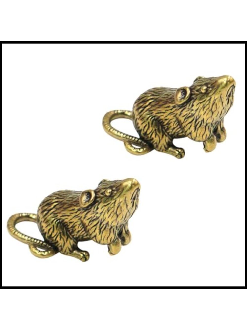 Brass Mini Lucky Rat Statue 2PCS Solid Metal Animal Figurine Home Office Decor
